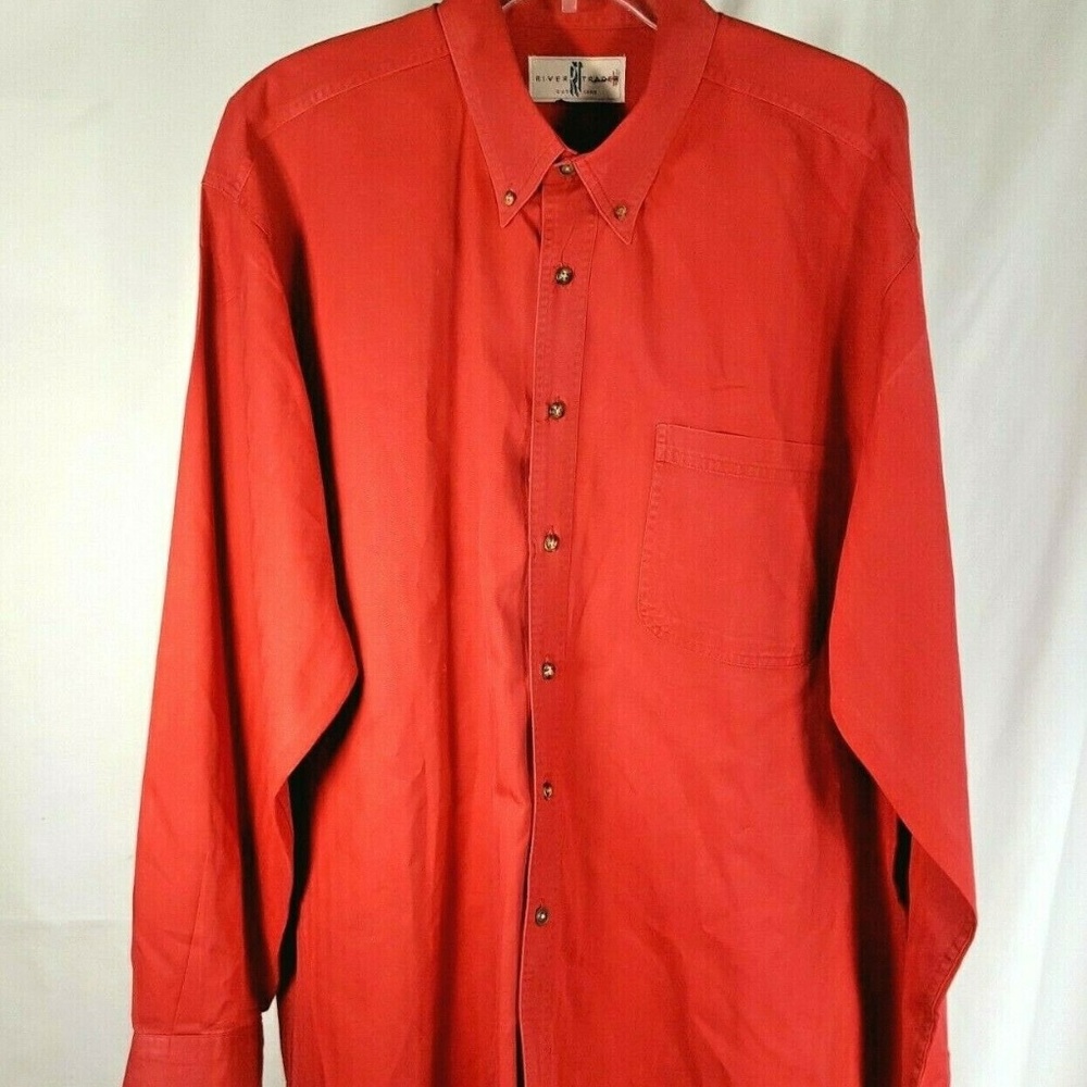 River Trader Button Down Shirt Red 100% Cotton
